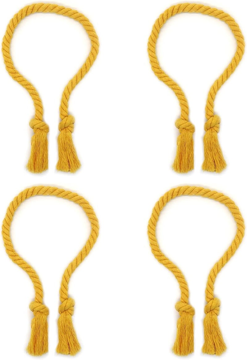 Yteseery 4 Pack Rope Curtain Tiebacks, Natural Cotton Woven Curtain Holdback, Curtain Decorative Holdbacks for Village Rural Boho Style Drapery Tieback, Yellow - Image 2